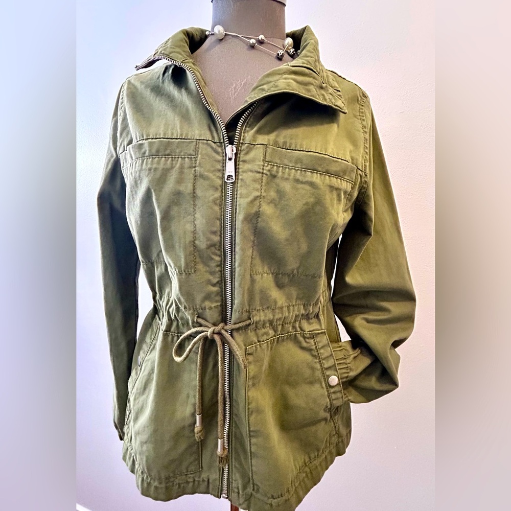 Retro Utility Cargo Military Jacket Cotton Olive Green Great Details